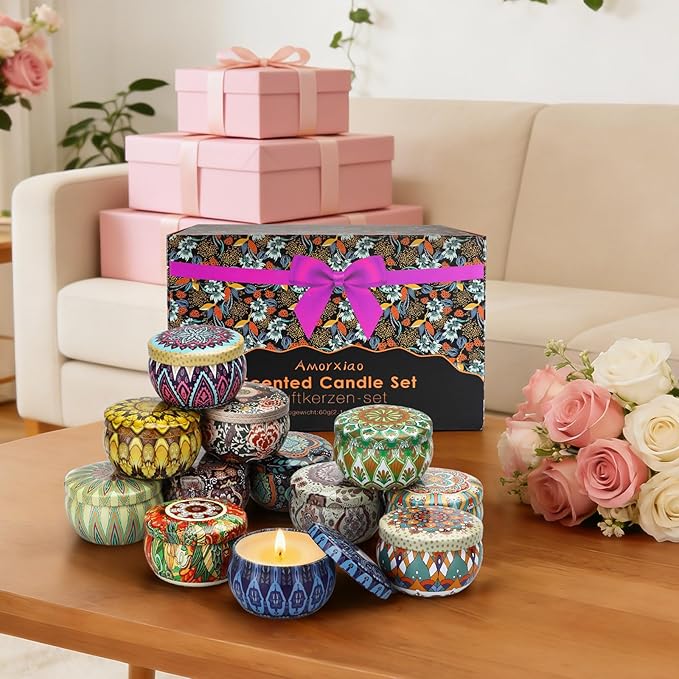 Scented Candles Gift Set,12 Pack Candles for Home Scented, 300 Hour Long-Lasting Soy Wax Aromatherapy Candle Set, Valentine's Day Gifts for Her