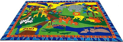 Animals at The Zoo Nylon Area Rug, 7'6" x 12', Multicolored, Educational Classroom Rug, Kids Learning Play Mat | Area Rug for Bedroom or Playroom