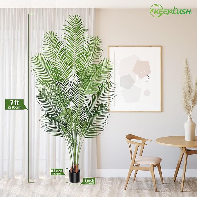 Artificial Palm Tree 7ft Tall Fake Palm Tree Indoor Decor with 18 Leaves and Real Bark Design Faux Tropical Areca Palm Silk Floor Plant in Pot for Home Office Living Room Bedroom Decor 2pcs