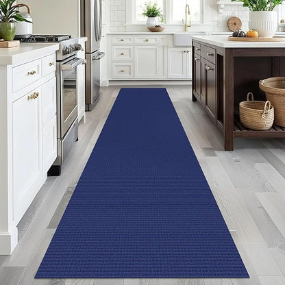 EARTHALL Woven Runner Rug 2.6x12 Ft Washable Runners for Hallways Extra Long Cotton Non Slip Rubber Backed Kitchen Runner Braided Indoor Floor Carpet for Entryway, Hall, Kitchen, Royal Blue/Navy