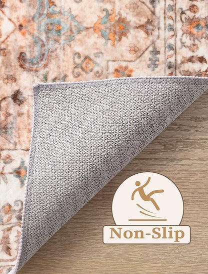 SERISSA Boho Washable Runner Rug, 2'6"x8' Non-Slip Vintage Peach Cream Hallway Kitchen Runner Rug Ultra Soft Print Distressed Floor Carpet for Bedroom Bathroom Laundry Room
