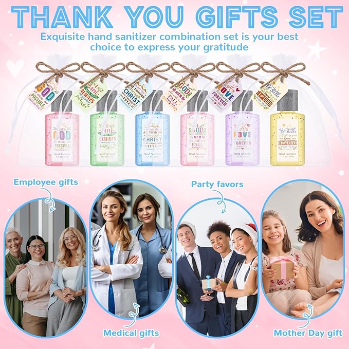 Frienda 24 Sets Bible Verse Hand Sanitizer Bulk Gift Set Christian Mini Travel Size Hand Sanitizers Small Religious Church Favors for Homeless Nurse Teacher Coworker Christmas Appreciation Gifts