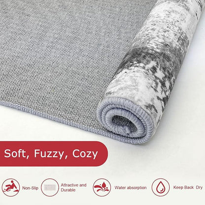 KOZYFLY Modern Abstract Rug Runner for Hallway 2x8 Grey/Black Kitchen Runner Rug Non Skid Washable Carpet Runner Laundry Room Mat Soft Fluffy Low Pile Rug for Hallway Entryway Bathroom Bedroom