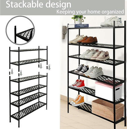 Shoe Rack, 4-Tier Long Shoe Rack, Stackable Shoe Storage Organizer Expandable Shoe Shelf Stand, Holds up to 25-30 Pairs of Shoes for Entryway, Garage, Front Door Entrance, Metal,45.6in Black