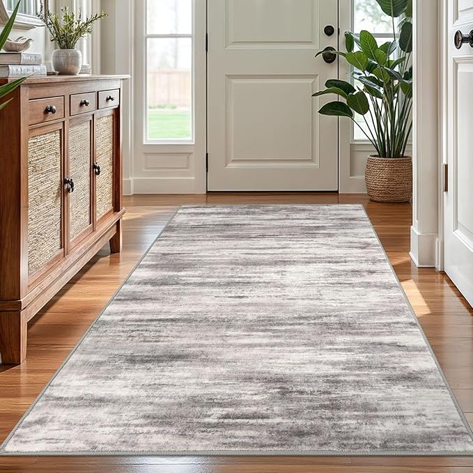 KOZYFLY 4x6 Area Rug Modern Abstract Washable Large Rugs for Entryway Non-Slip Soft Living Room Rug, Print Grey-Beige Throw Rugs Indoor Mat for High-Traffic Door Entrance, Laundry, Nursery, Bedroom