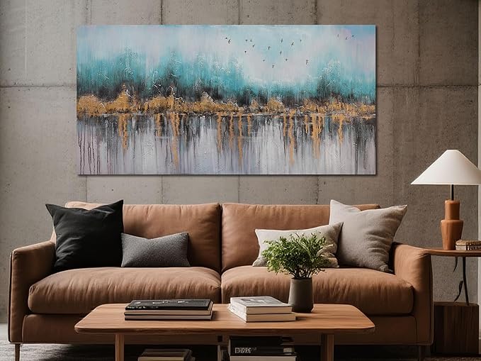 Ardemy Abstract Canvas Wall Art Teal and Gold Paintings Wall Decor Bedroom Large Pictures Textured Artwork for Walls Home Office Living Room 40"x20"