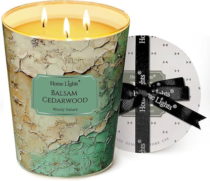 HomeLights Scented Candles | Large Jar 34 Oz Natural Soy Candle | 130 hrs Long-Lasting with 3 Wicks | Industrial Chic for Home Decor | Gifts for Mom & Women, Balsam Cedarwood