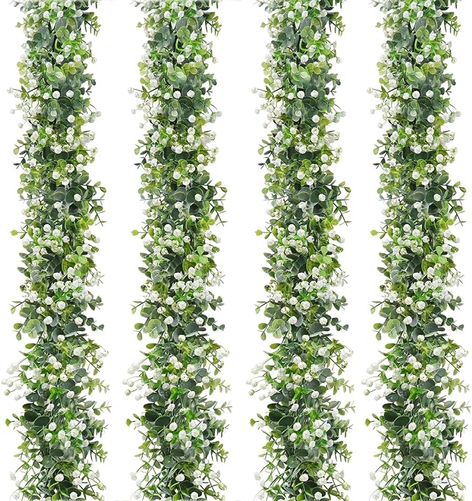 SOMYTING Artificial Eucalyptus Garland 4 Packs 6Ft Faux Eucalyptus Garlands Eucalyptus Leaves Table Greenery Garland Wreath Vines Artificial Vine Plants for Wedding Backdrop Arch Table Party Decor