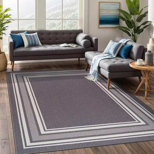 Beverly Rug Non Slip Area Rugs 3x5 Modern Bordered Non Skid Rubber Backing Soft Area Rug for Living Dining Room Easy to Clean Non Shedding Kitchen Bedroom Indoor Carpet 3 x 5 Gray