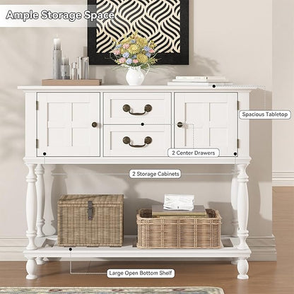 Console Table with Drawers, White Vintage Entryway Tables with Storage and Shelf, Hallway Table with Turned Legs, Narrow Behind Couch Sofa Table for Entryway, Hallway, Living Room