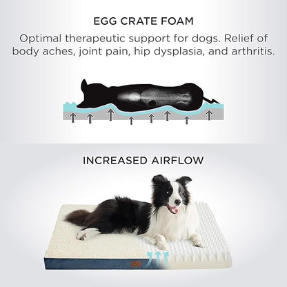 Bedsure Large Dog Bed for Crate - Orthopedic Flat Pet Beds with Removable Washable Cover, Egg Crate Foam Crate Mat, Suitable for Pet Up to 50 lbs