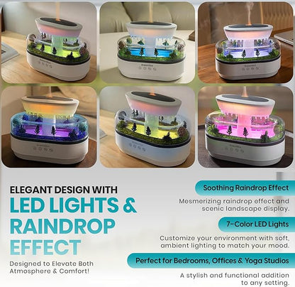 Dreamlax Rain Humidifier for Bedroom – Cool Mist Essential Oil Diffuser, White Noise Machine with 10 Nature Sounds, 7 LED Lights, Remote Control & Decorative Raindrop Lamp
