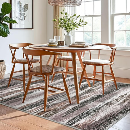 Modern Abstract 6x9 Machine Washable Living Room Rug Non-Slip Soft Bedroom Area Rug Dark Light Brown White Ultra Thin Print Faux Wool Floor Carpet Throw Rugs for Dining Room Indoor Office