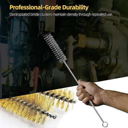 16Pcs Stainless Steel & Brass Wire Tube Brushes Bottle Brush Set,12" Long Wire Bore Brushes for Deep Cleaning Pipes,Tubes,Narrow Spaces, Engine Parts, Home Brew(1/4"-1" Sizes)
