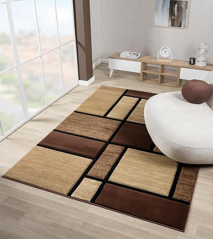 Ultra Soft Area Rug - Modern Abstract Design for Living Room & Bedroom - Foldable, Stain Resistant, Easy to Clean - (8x11, Brown)