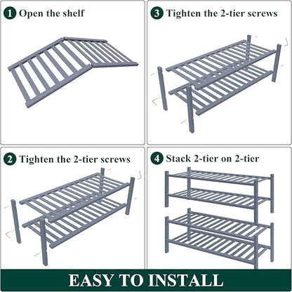 Smiry Bamboo Shoe Rack for Closet, 4 Tier Wooden Stackable Shoe Organizer, Free Standing Shoes Storage Shelf for Entryway, Front Door Entrance, Grey