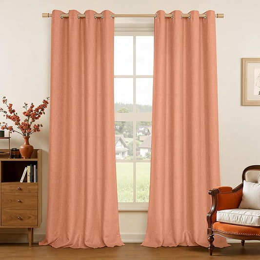 LAMIT Terracotta Linen Curtains for Living Room 84 inch Length 2 Panels, Linen Textured Thermal Insulated Curtains Privacy Grommet Fall Decor Drapes for Bedroom/Farmhouse, 2 Panels, W52 x L84