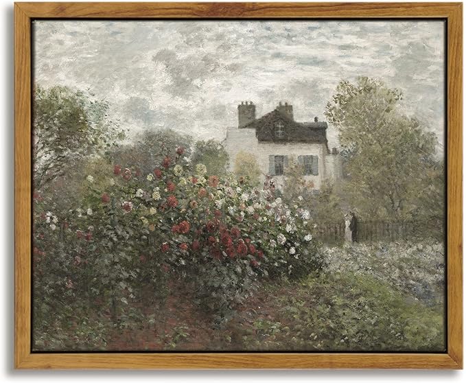 InSimSea Framed Canvas Wall Art Vintage Decor, Monet Flower Garden Painting Prints, Vintage Room Decor, Wall Decor Living Room Bedroom Kitchen Office Room Decor, 8"x10"