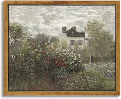 InSimSea Framed Canvas Wall Art Vintage Decor, Monet Flower Garden Painting Prints, Vintage Room Decor, Wall Decor Living Room Bedroom Kitchen Office Room Decor, 8"x10"
