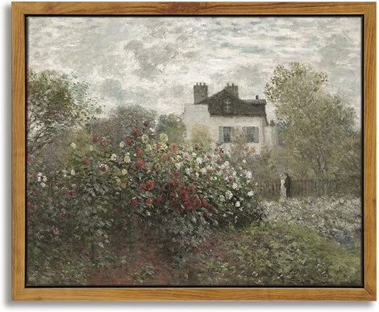 InSimSea Framed Canvas Wall Art Vintage Decor, Monet Flower Garden Painting Prints, Vintage Room Decor, Wall Decor Living Room Bedroom Kitchen Office Room Decor, 8"x10"