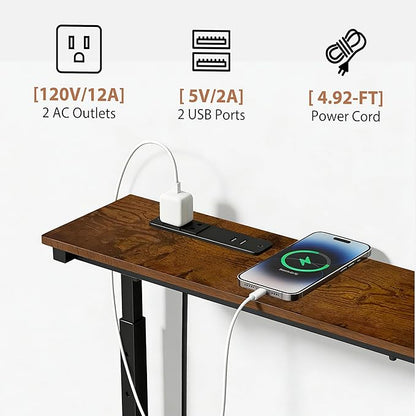 GRLEAF 2 Pack Adjustable Height Narrow Console Table with Power Outlets, 70" Long Sofa Table with Charging Station Behind Couch Table Entryway Table for Living Room and Hallway – Rustic Brown