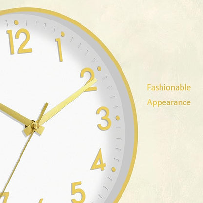 Mosewa Wall Clock 8 Inch, Battery Operated Silent Non-Ticking Modern Analog Clock Decorative for Kitchen, Bedroom, Office(White Gold)