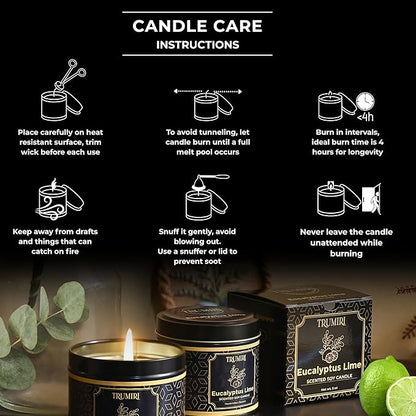 Eucalyptus Candle with Lime Strong Scented Soy Candel Natural Non Toxic Velas Aromáticas for Home Gift for Fall Christmas Holidays Pack of 3 5Oz Decorative Tin Jars with Lids