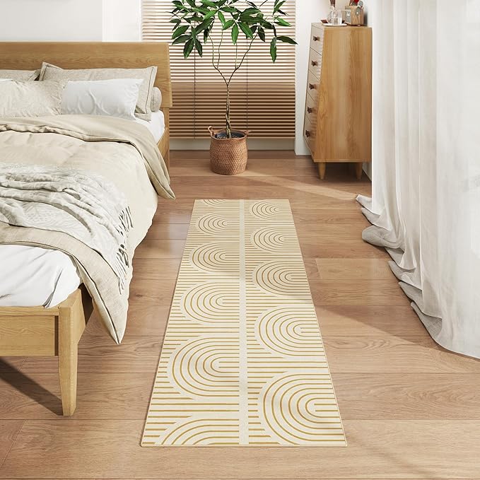 2x6 Washable Runner Rugs for Kitchen, Soft Abstract Rainbow Orange Boho Rug for Bedroom Bedside Laundry Room Bathroom,Modern Non Slip Low Pile Floor Mat