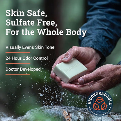 Mando Acidified Cleansing Bar - 24-Hour Odor Control - Removes Odor Better than Soap - Moisturizing Formula - SLS Free, Paraben Free - Safe For Sensitive Skin - Pro Sport