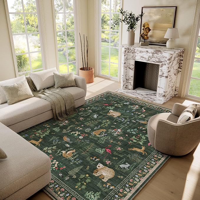 Machine Washable Rugs for Living Room: 6x9 Area Rugs for Bedroom Vintage Rugs Stain Resistant Non Slip Low Pile Soft Carpet Rug for Kitchen Dining Room Farmhouse Nursery Kids Room Indoor