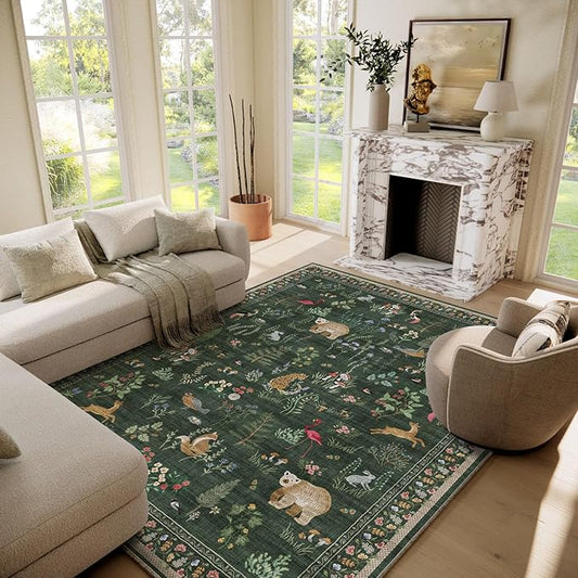 Machine Washable Rugs for Living Room: 6x9 Area Rugs for Bedroom Vintage Rugs Stain Resistant Non Slip Low Pile Soft Carpet Rug for Kitchen Dining Room Farmhouse Nursery Kids Room Indoor