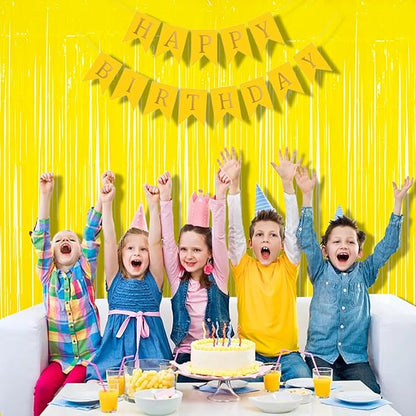 BRAVESHINE Foil Fringe Curtain Backdrop - 2 Pack Yellow Tinsel Photo Booth Backdrop Party Streamers for Easter, Birthdays, Christmas, Lemon, Pineapples Party Decorations