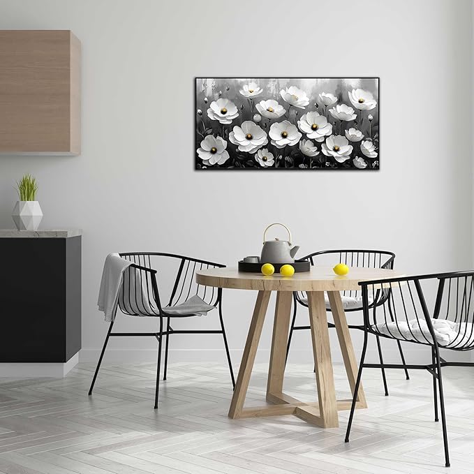 Black and White Flower Canvas Wall Art With Black Wood Frames Large Modern Canvas Prints Framed Wall Art for Living Room Bedroom Home Office Size 20x40
