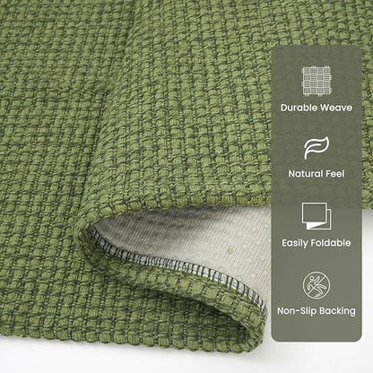 Braided Runner Rug 3x12 Ft Washable Runners for Hallways Non Slip Rubber Backed Kitchen Runners Cotton Long Entryway Runner Indoor, Woven Carpet for Hall Kitchen Entryway, Green