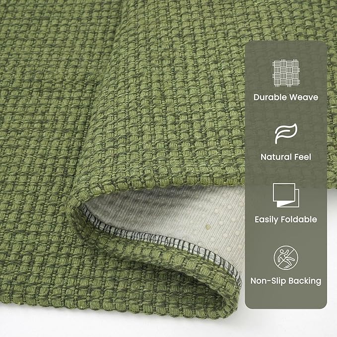 Braided Runner Rug 2x8 Ft Washable Runners for Hallways Non Slip Rubber Backed Kitchen Runners Cotton Entryway Runner Indoor, Woven Floor Carpet for Hall Kitchen Bedroom, Green