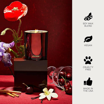 Apotheke Signature Scented Candles for Home, Bitter Cherry - 10.5 oz - Soy Wax, Non Toxic, Large Jar Red - Luxury Candle Gifts for Women & Men - Cardamom, Patchouli, Oud, Tonka Bean, & Smoked Vanilla