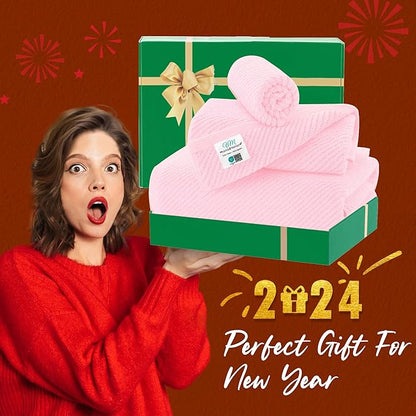 VOOVA & MOVAS Pink Towels for Bathroom - 100% Cotton | Quick Dry | Thick | Lightweight, 3PCS Towel Set, 1 Large Bath 30"x56", 1 Hand 18"x28", 1 Washcloth 13"x13", Bathroom Essentials