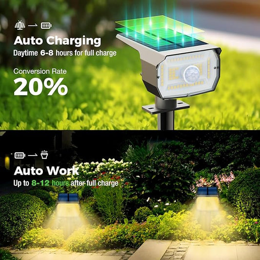 Solar Spot Lights Outdoor Motion Sensor with 3 Modes, [ 4 Pack/56 LED ] Solar Spotlights Outdoor Waterproof 2-in-1 Auto On/Off Landscape Lighting for Outside Yard Wall Garden Pathway, Warm White