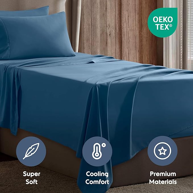 Nestl Twin XL Sheet Set - College Dorm Size - Luxury 1800 Ultra-Soft Microfiber Twin Extra Long Bed Sheets - Deep Pockets - Easy Fit - Extra Soft - 3 Piece Set (Twin XL, Blue Heaven)