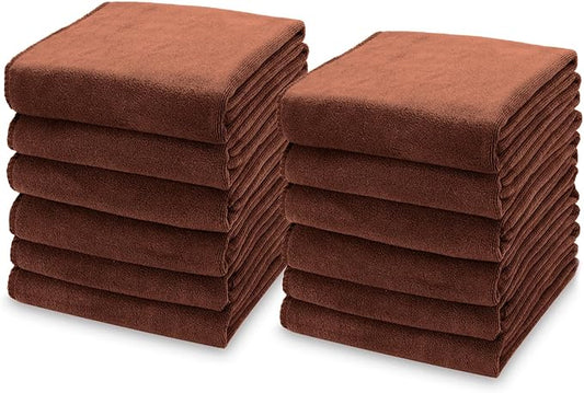 kimteny 13x28 Inches Kitchen Cloth Dish Towels, 400 GSM Premium Dishcloths, Super Absorbent Coral Velvet Microfiber Cleaning Cloths, Fast Drying Rags for Washing Dishes (12 Pack, Brown)