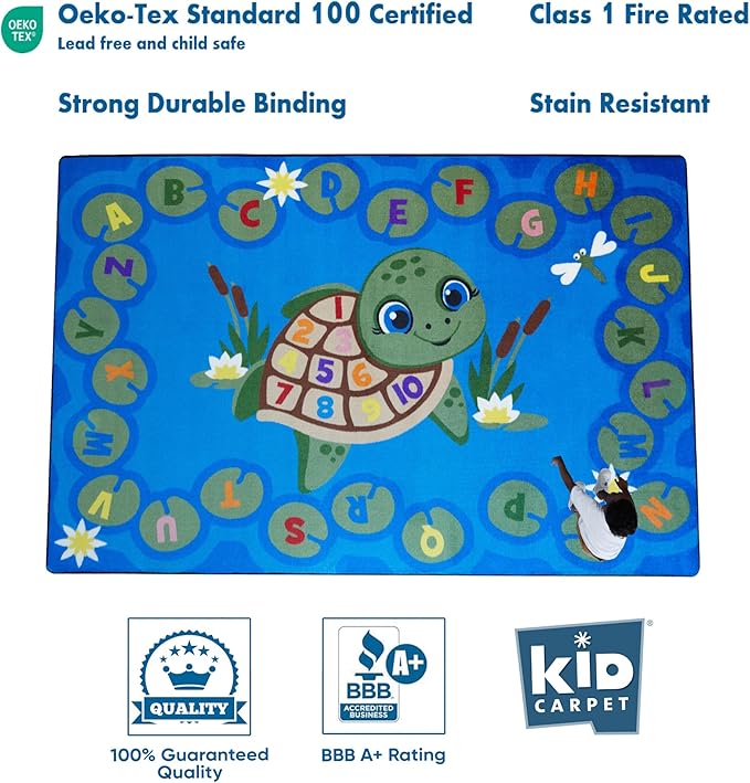 Turtle Pond Circle Time Rug 7'6"x 12' Rectangle, Educational Classroom Rug, Kids Learning Play Mat | Area Rug for Bedroom or Playroom