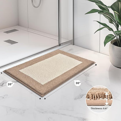 Bathroom Rugs 20" x 30", Non-Slip Extra Soft Absorbent Bath Rugs, Machine Washable Quick Dry Bath Mats for Bathroom Floor, Shower, Bathtub and Sink, Beige & Grayish Brown