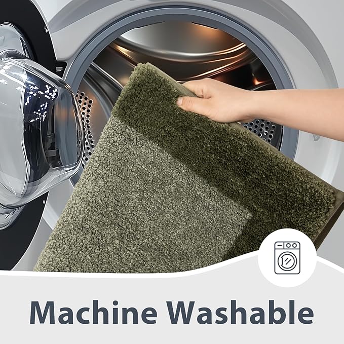 Bathroom Rugs 30" x 60", Non-Slip Extra Soft Absorbent Bath Rugs, Machine Washable Quick Dry Bath Mats for Bathroom Floor, Shower, Bathtub and Sink, Olive Green & Green