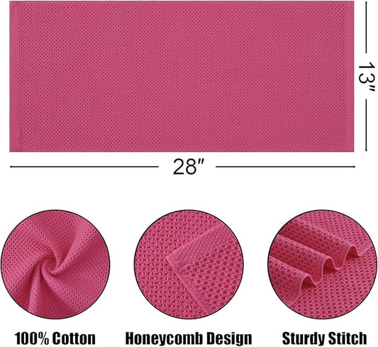 Kitinjoy 100% Cotton Waffle Weave Kitchen Towels, 4-Pack Super Soft and Absorbent Dish Towels for Drying Dishes, Kitchen Hand Towels, 13 in x 28 in, Hot Pink
