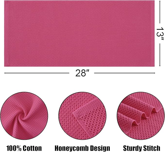 Kitinjoy 100% Cotton Waffle Weave Kitchen Towels, 6-Pack Super Soft and Absorbent Dish Towels for Drying Dishes, Kitchen Hand Towels, 13 in x 28 in, Hot Pink