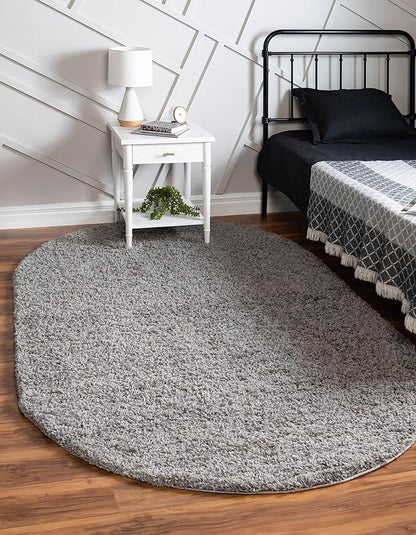 Unique Loom Solid Shag Collection Area Rug (8' x 10' Oval, Cloud Gray)
