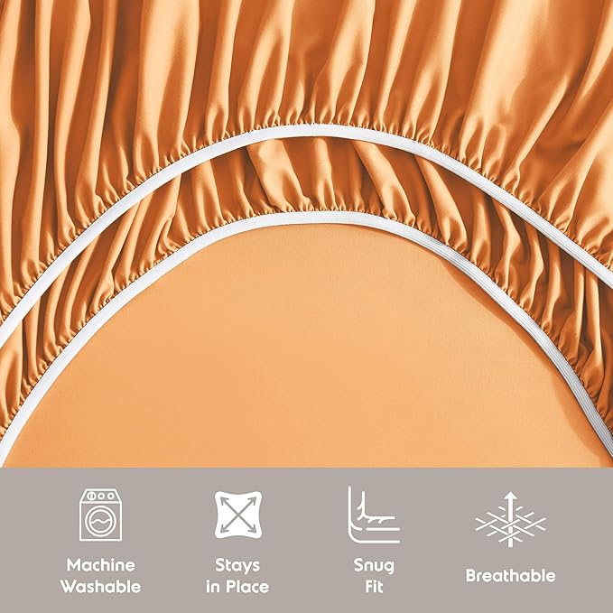 Nestl Full XL Sheet Set - Luxury 1800 Ultra-Soft Microfiber Full Extra Long Bed Sheets - Double Brushed - Deep Pockets - Easy Fit - 4 Piece Set - Bedding Sheets & Pillowcases (Full XL, Light Orange)