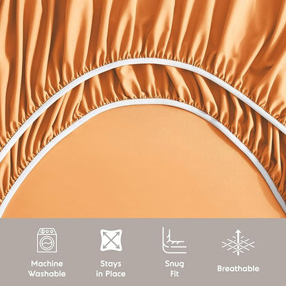 Nestl Full XL Sheet Set - Luxury 1800 Ultra-Soft Microfiber Full Extra Long Bed Sheets - Double Brushed - Deep Pockets - Easy Fit - 4 Piece Set - Bedding Sheets & Pillowcases (Full XL, Light Orange)