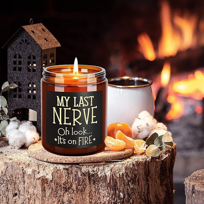 Funny Gifts for Women Men - My Last Nerve Soy Candle - Birthday Gift for Her Wife Sister - Best Friend, Girlfriend Gift - Friendship Gifts for Bestie Boss Coworker Nurse - Stress Relief Candle