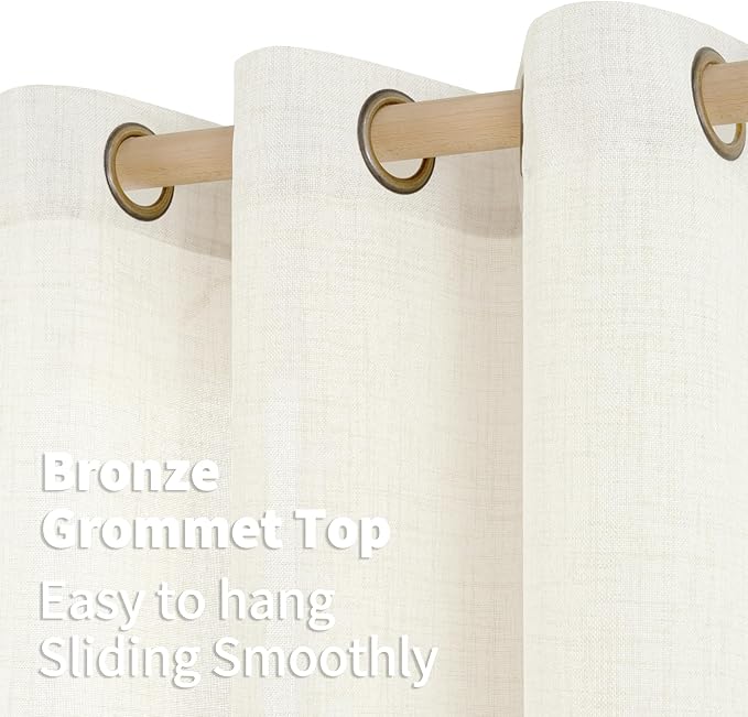 YoungsTex Ivory Linen Curtains 63 Inch Length for Living Room, Light Filtering Semi Sheer Window Drapes with Bronze Grommet Privacy for Bedroom Farmhouse Decorative, 42 x 63 Inch, 2 Panels